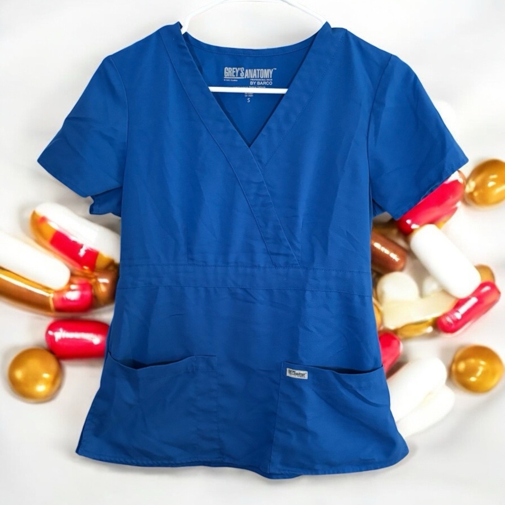 Grey's Anatomy Royal Blue Scrub Top size small nursing doctor medical field work